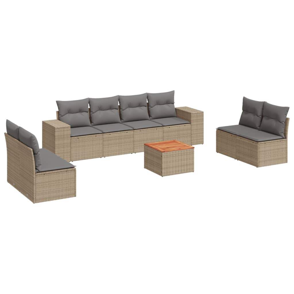 Set Divano da Giardino 9 pz con Cuscini Beige in Polyrattan - homemem39