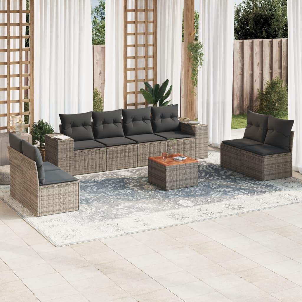 Set Divano da Giardino 9 pz con Cuscini Grigio in Polyrattan - homemem39
