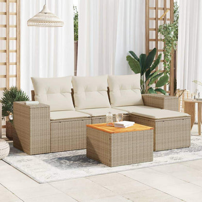 Set Divano da Giardino 5 pz con Cuscini Beige in Polyrattan - homemem39