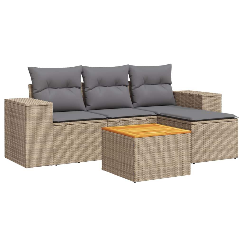 Set Divano da Giardino 5 pz con Cuscini Beige in Polyrattan - homemem39