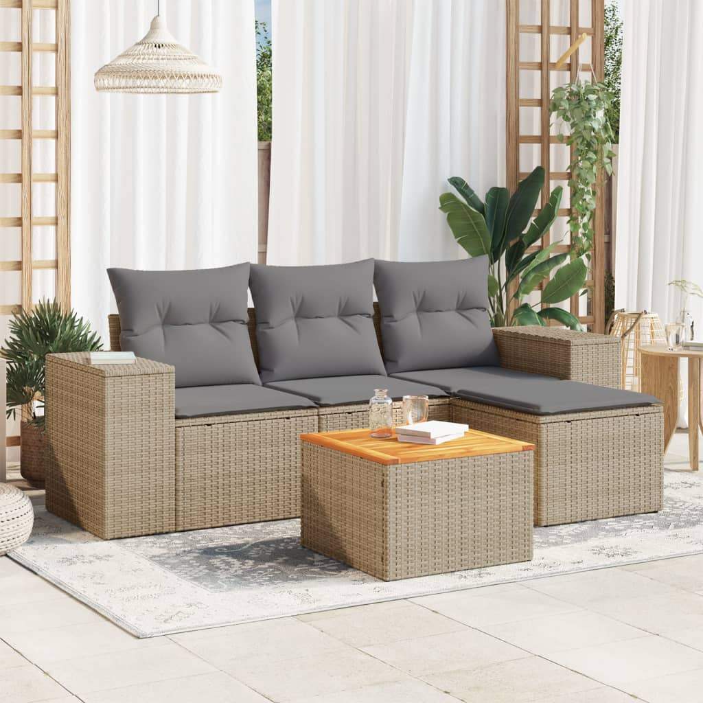 Set Divano da Giardino 5 pz con Cuscini Beige in Polyrattan - homemem39