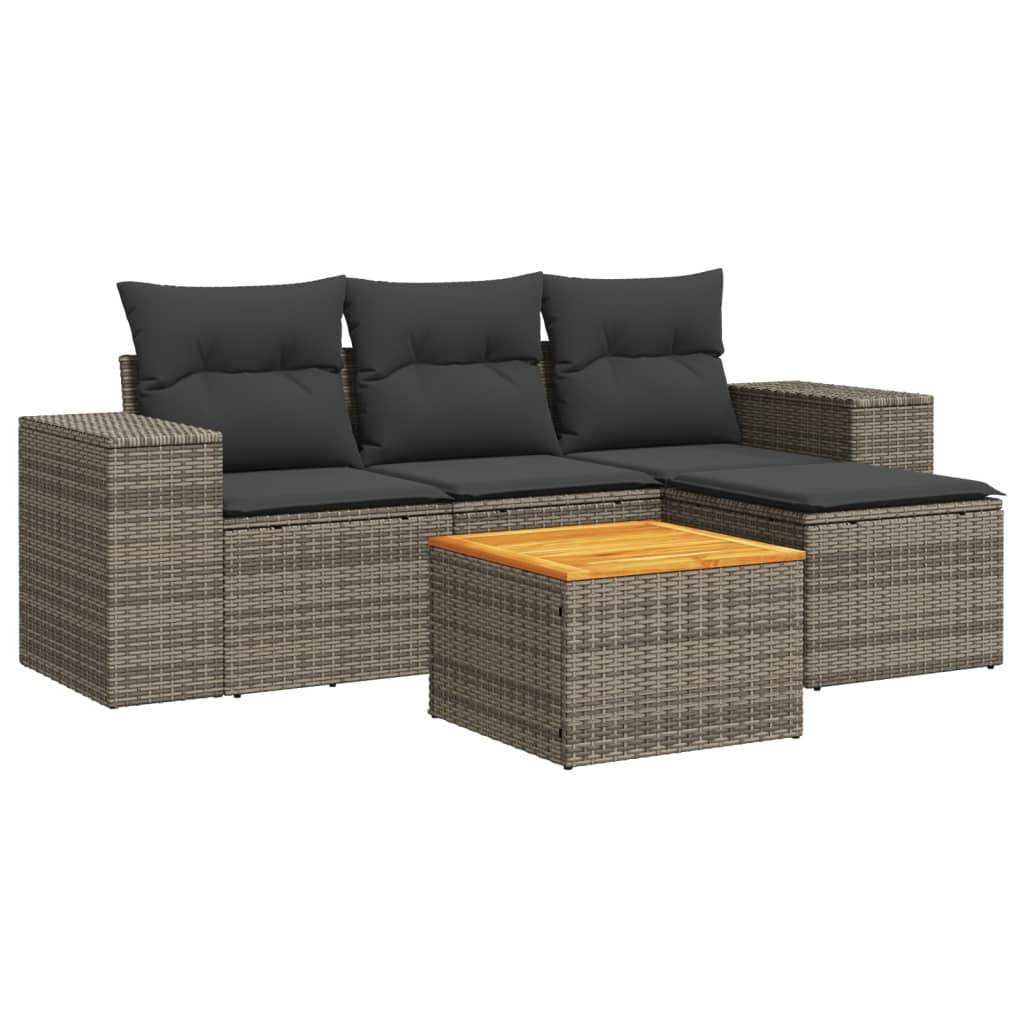 Set Divano da Giardino 5 pz con Cuscini Grigio in Polyrattan - homemem39