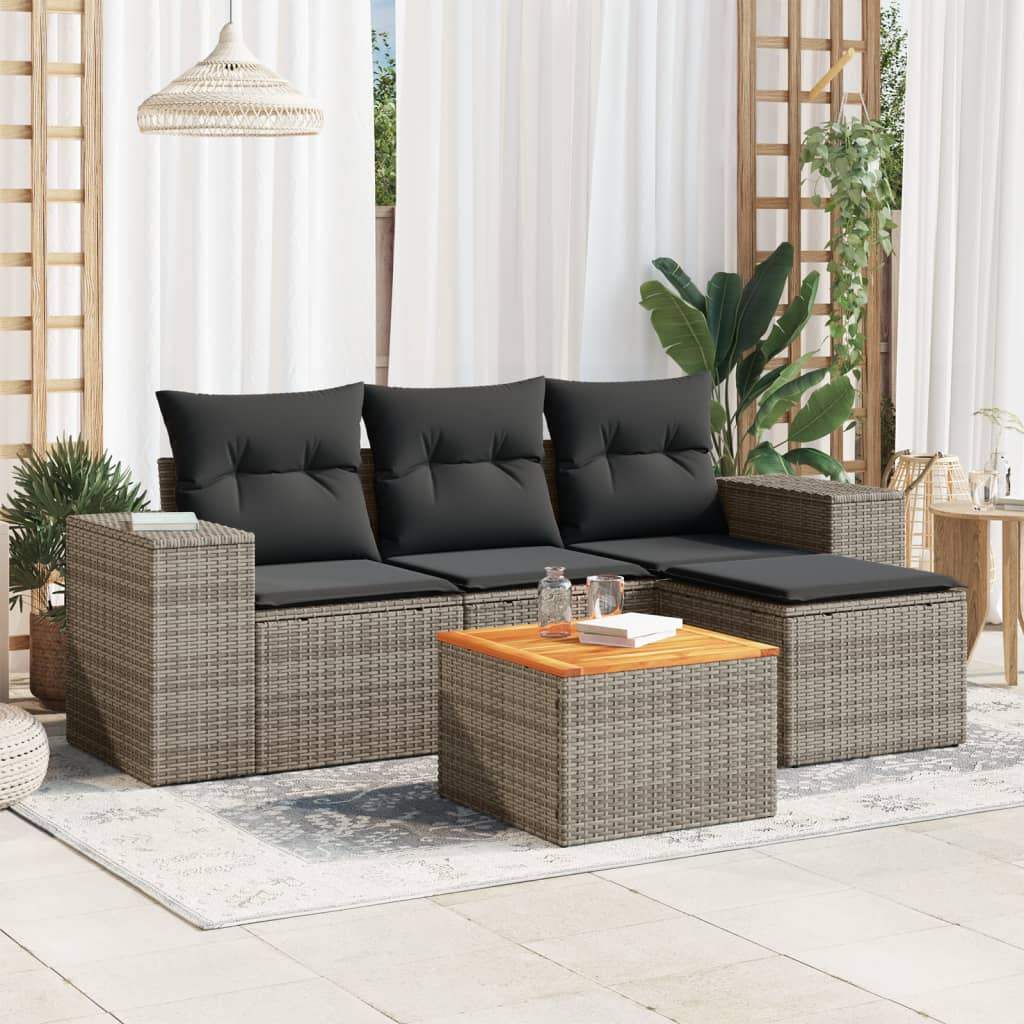 Set Divano da Giardino 5 pz con Cuscini Grigio in Polyrattan - homemem39
