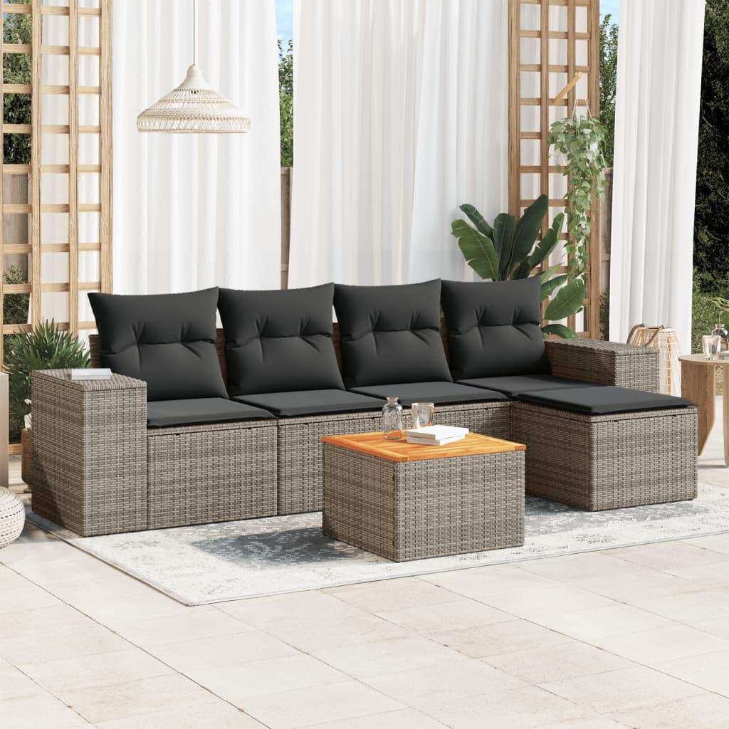 Set Divano da Giardino 6 pz con Cuscini Grigio in Polyrattan - homemem39