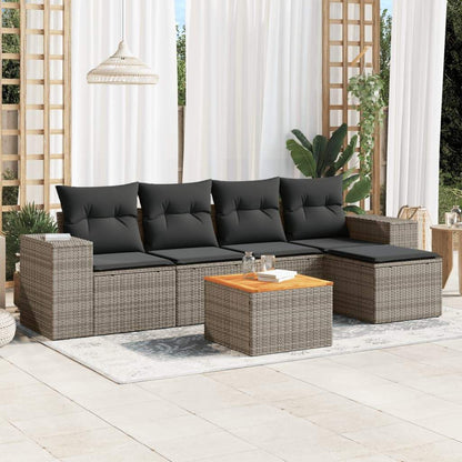 Set Divano da Giardino 6 pz con Cuscini Grigio in Polyrattan - homemem39