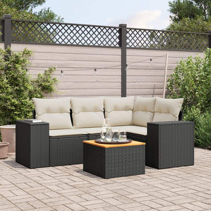 Set Divani da Giardino 5 pz con Cuscini in Polyrattan Nero - homemem39