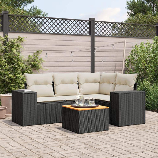 Set Divani da Giardino 5 pz con Cuscini in Polyrattan Nero - homemem39