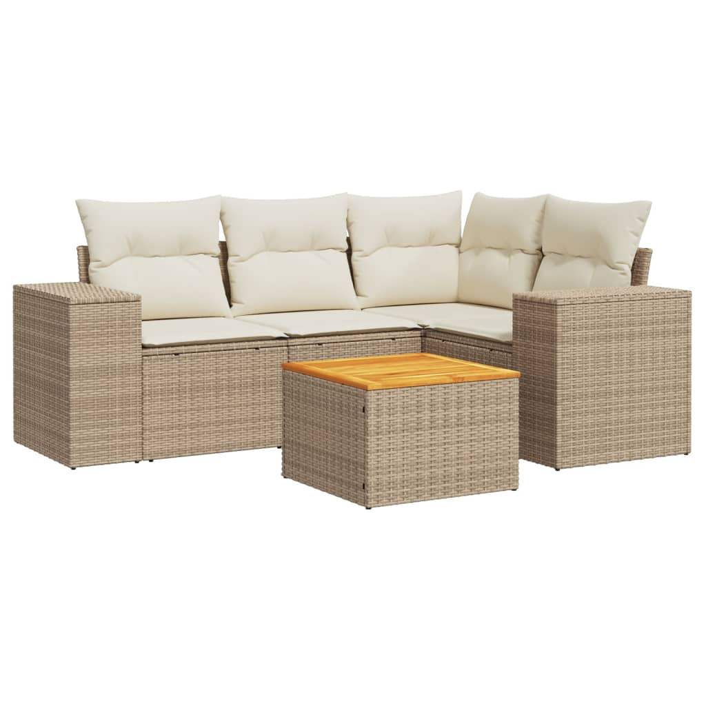 Set Divano da Giardino 5 pz con Cuscini Beige in Polyrattan - homemem39