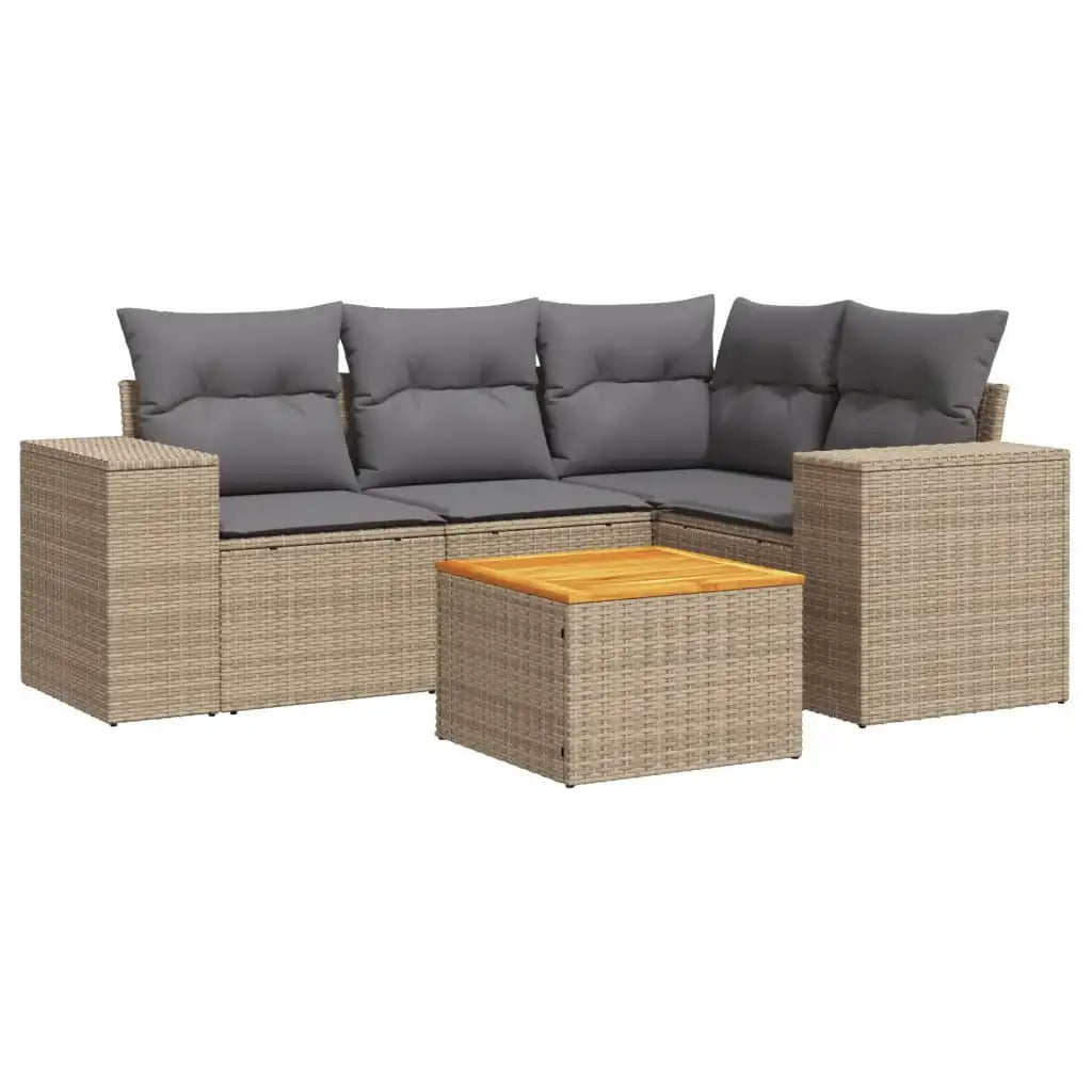 Set Divano da Giardino 5 pz con Cuscini Beige in Polyrattan - homemem39