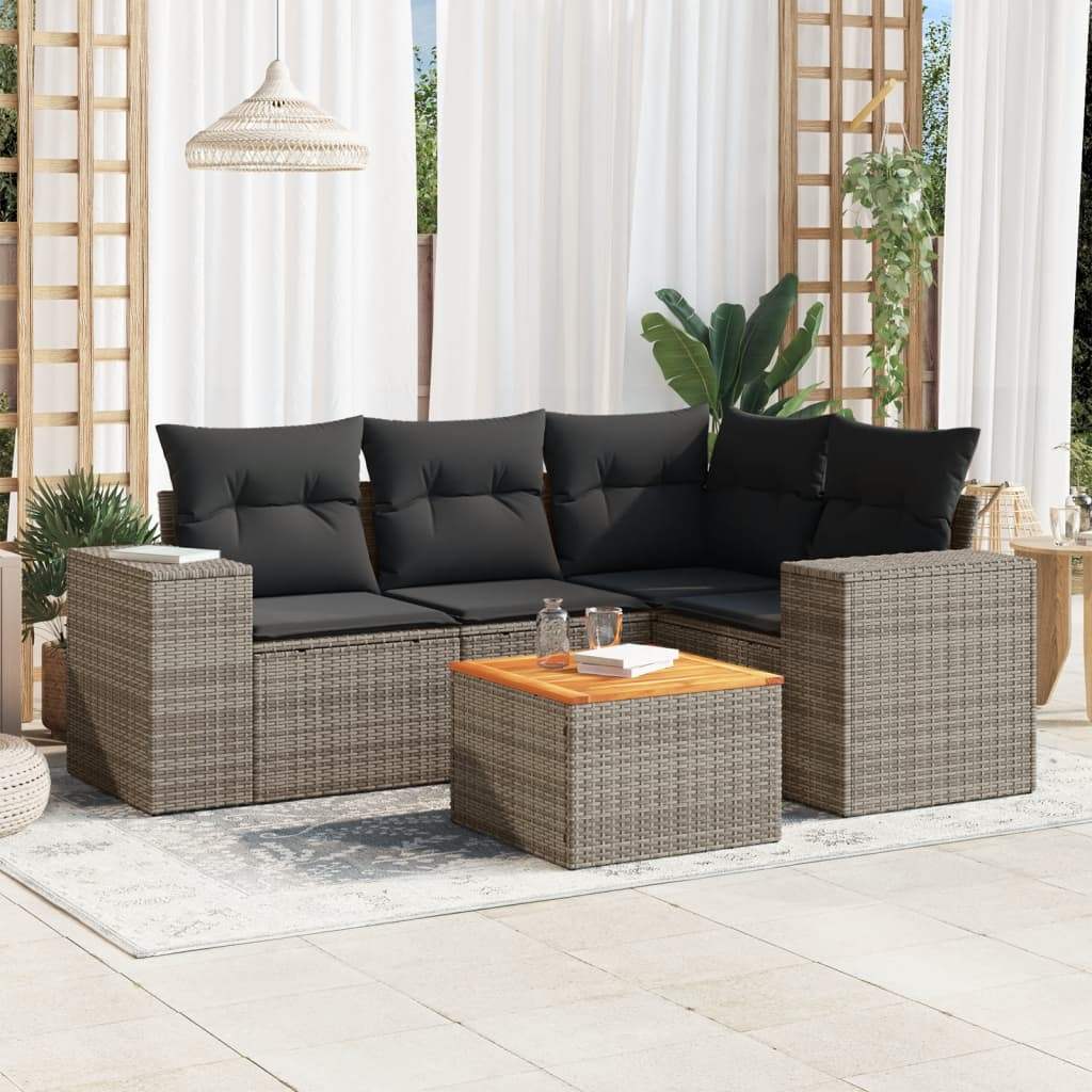 Set Divano da Giardino 5 pz con Cuscini Grigio in Polyrattan - homemem39