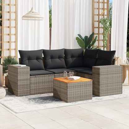 Set Divano da Giardino 5 pz con Cuscini Grigio in Polyrattan - homemem39