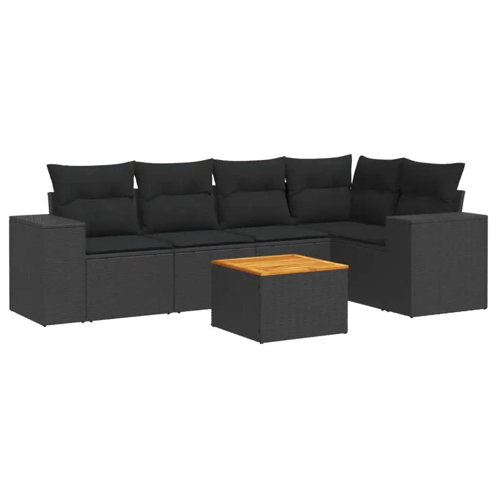 Set Divano da Giardino 6 pz con Cuscini Nero in Polyrattan - homemem39