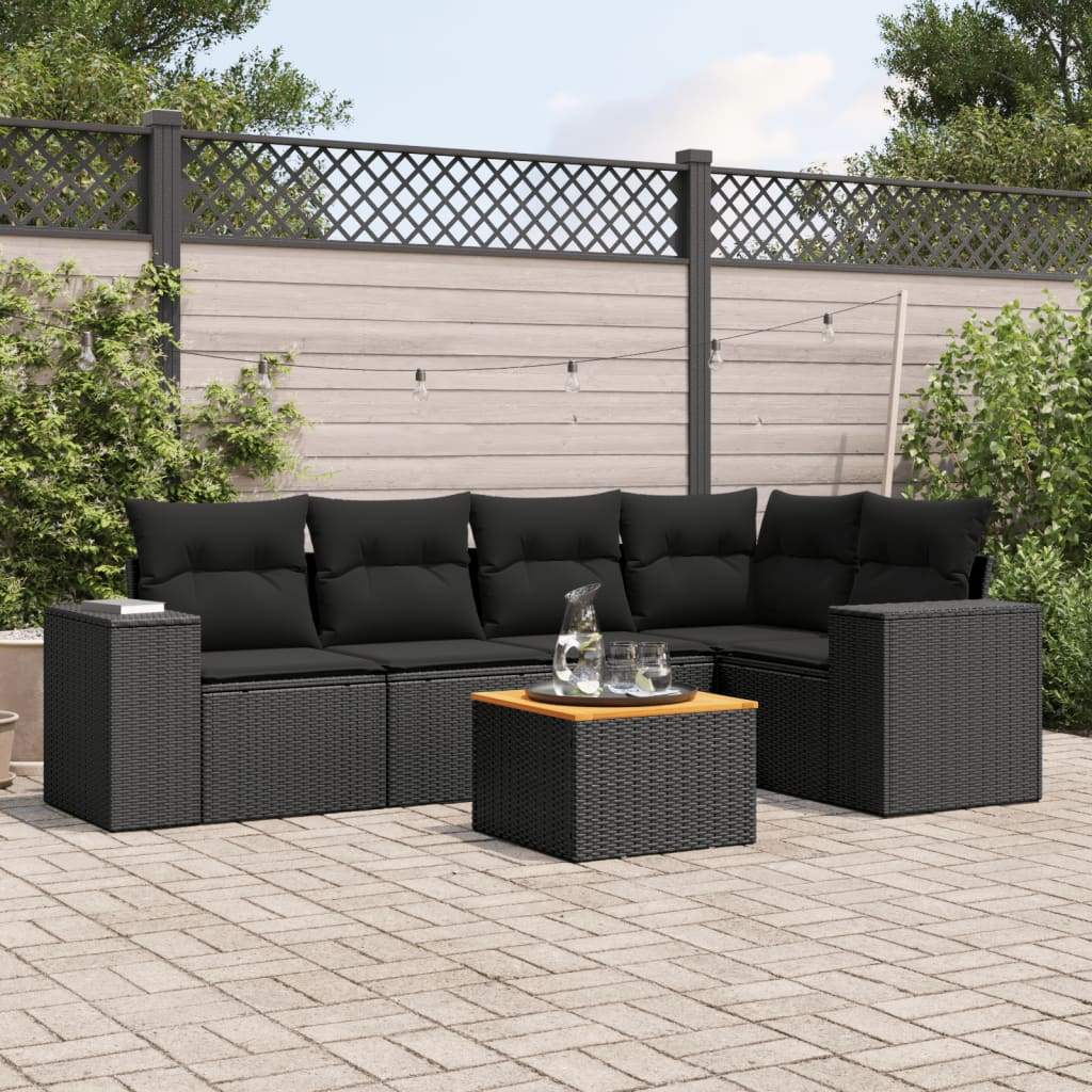 Set Divano da Giardino 6 pz con Cuscini Nero in Polyrattan - homemem39