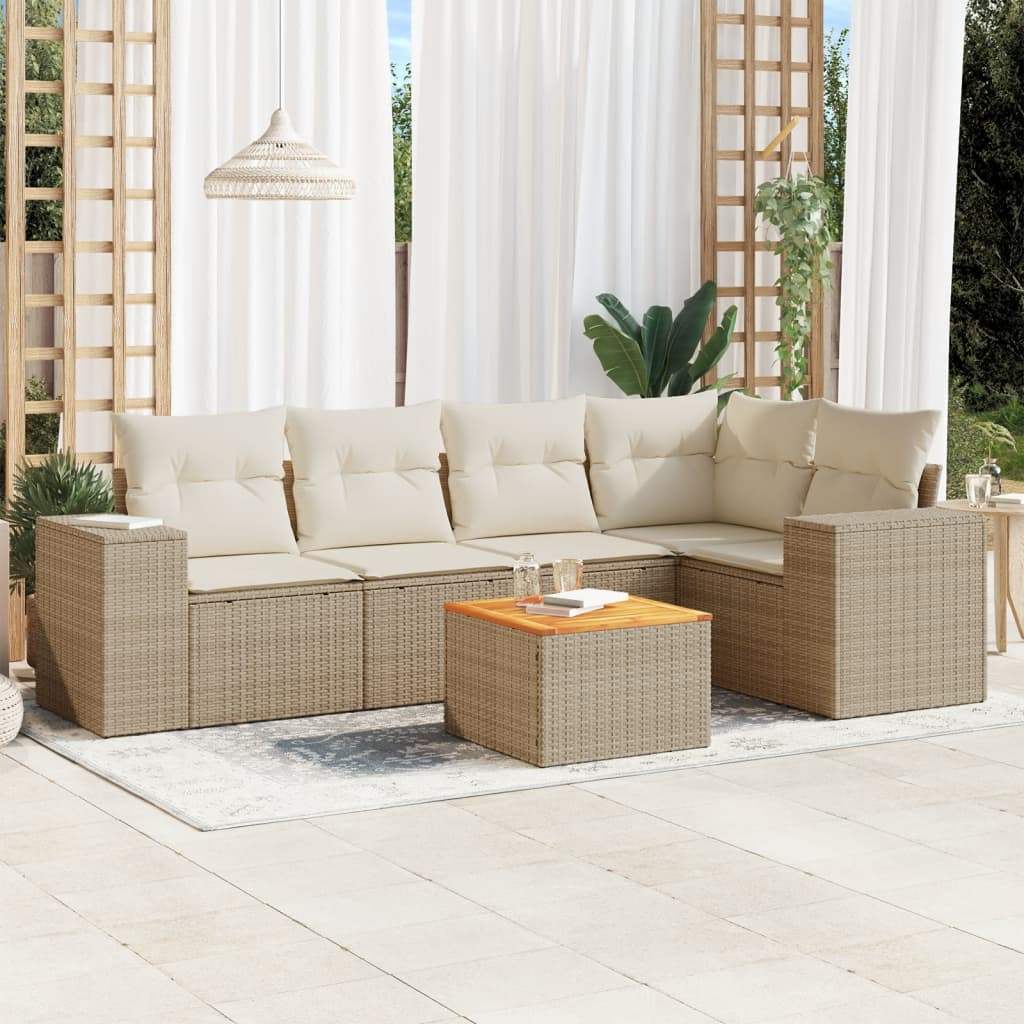Set Divano da Giardino 6 pz con Cuscini Beige in Polyrattan - homemem39