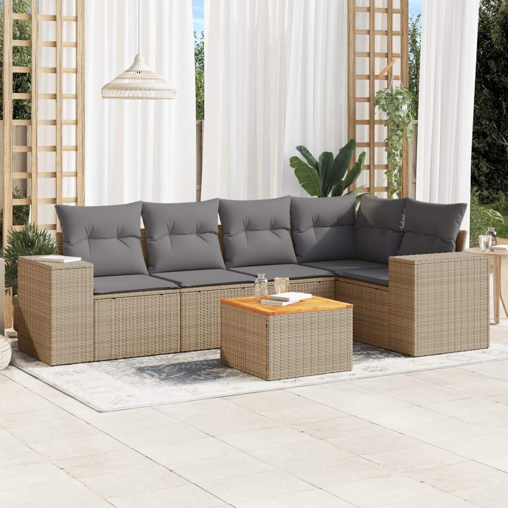 Set Divano da Giardino 6 pz con Cuscini Beige in Polyrattan - homemem39