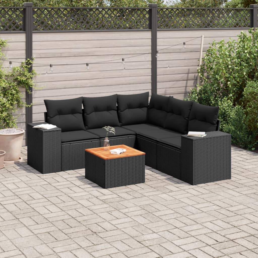 Set Divano da Giardino 6 pz con Cuscini Nero in Polyrattan - homemem39
