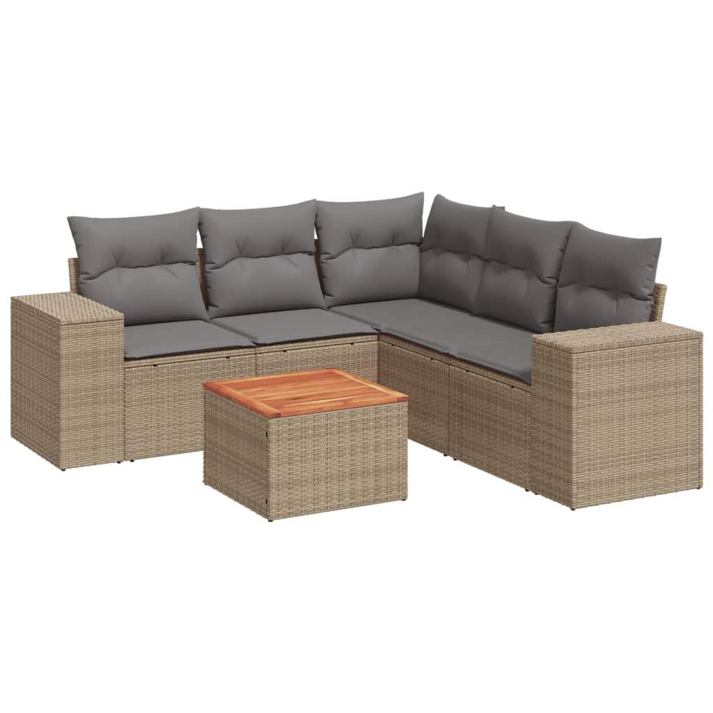 Set Divano da Giardino 6 pz con Cuscini Beige in Polyrattan - homemem39