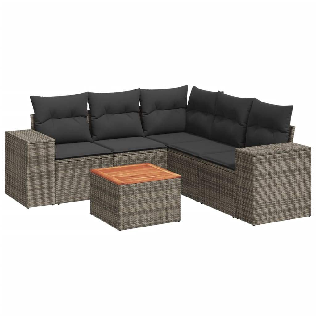 Set Divano da Giardino 6 pz con Cuscini Grigio in Polyrattan - homemem39