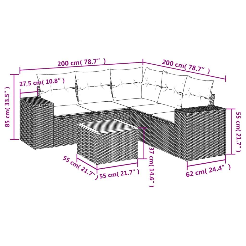 Set Divano da Giardino 6 pz con Cuscini Grigio in Polyrattan - homemem39