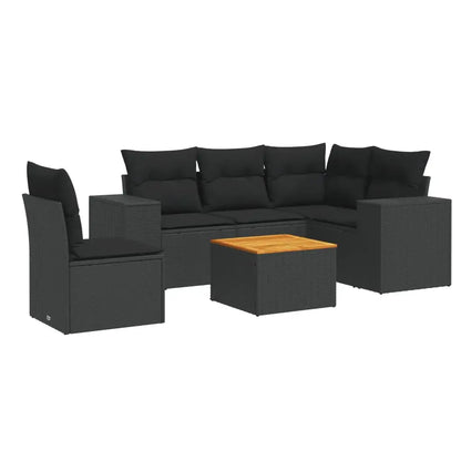 Set Divano da Giardino 6 pz con Cuscini Nero in Polyrattan - homemem39