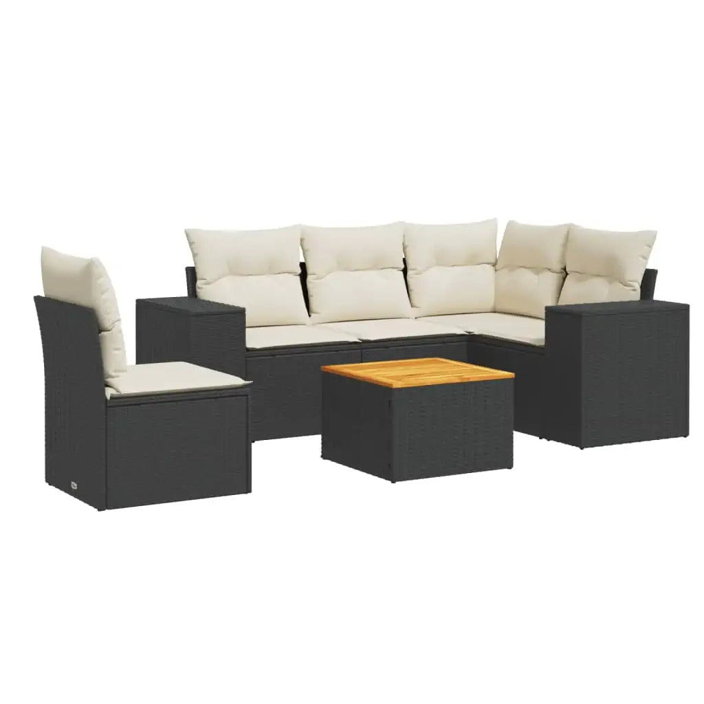 Set Divano da Giardino 6 pz con Cuscini Nero in Polyrattan - homemem39
