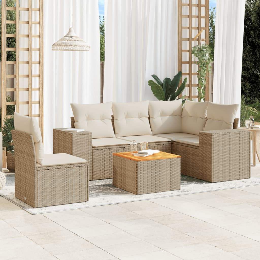 Set Divano da Giardino 6 pz con Cuscini Beige in Polyrattan - homemem39