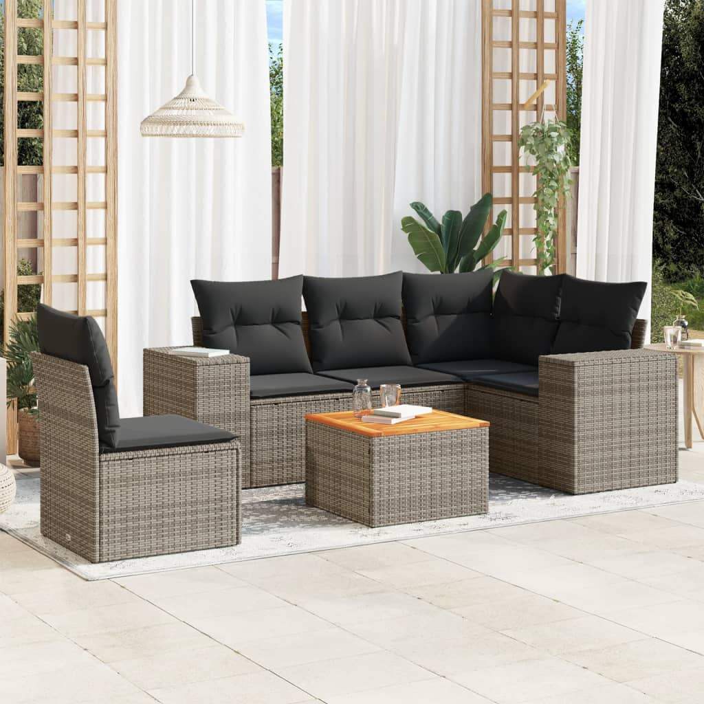 Set Divano da Giardino 6 pz con Cuscini Grigio in Polyrattan - homemem39