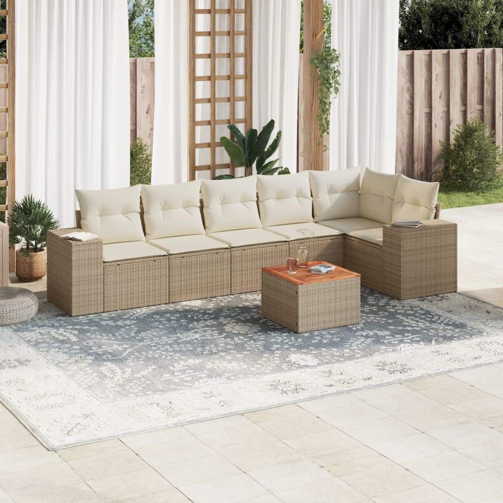 Set Divani da Giardino 7 pz con Cuscini Beige in Polyrattan - homemem39