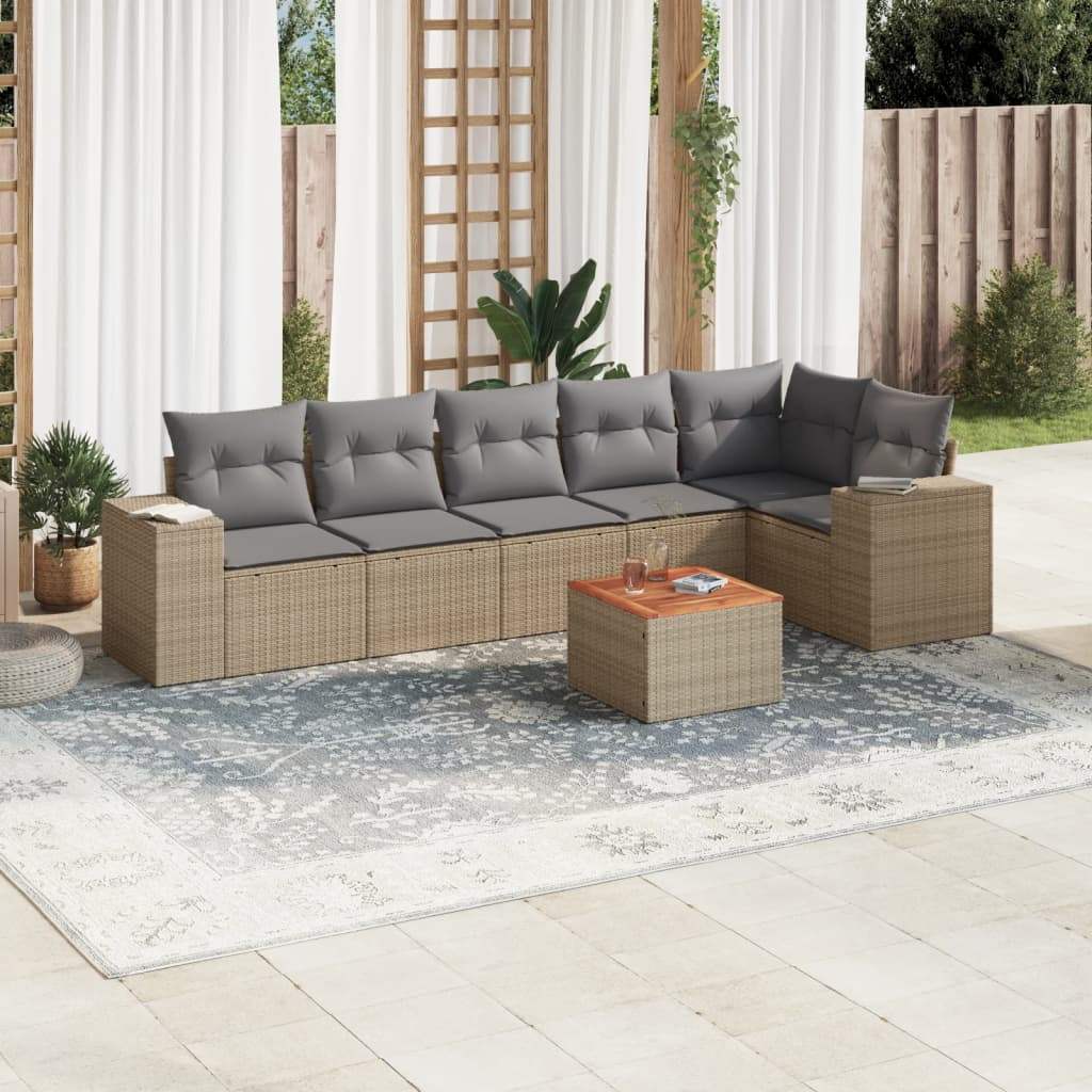 Set Divani da Giardino 7 pz con Cuscini Beige in Polyrattan - homemem39