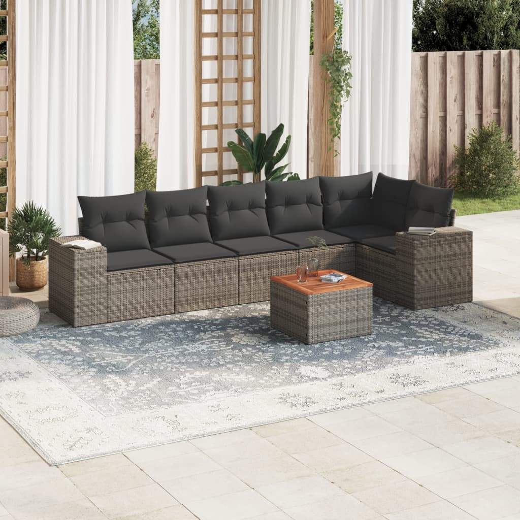 Set Divani da Giardino 7 pz con Cuscini Grigio in Polyrattan - homemem39
