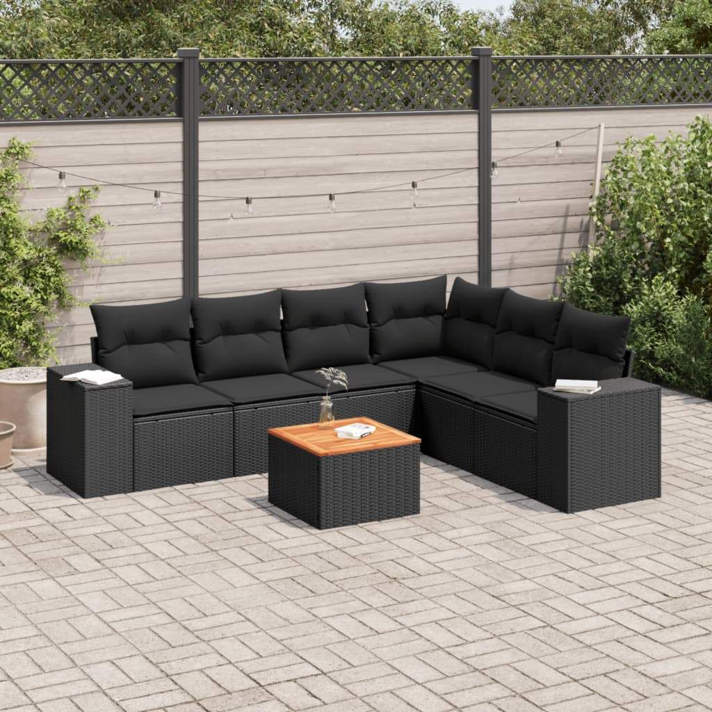 Set Divani da Giardino con Cuscini 7pz Nero Polyrattan - homemem39