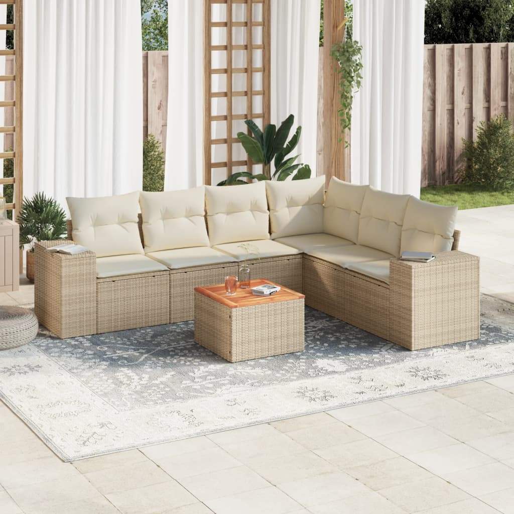 Set Divani da Giardino 7 pz con Cuscini Beige in Polyrattan - homemem39