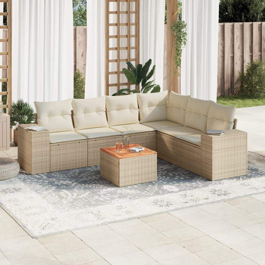 Set Divani da Giardino 7 pz con Cuscini Beige in Polyrattan - homemem39