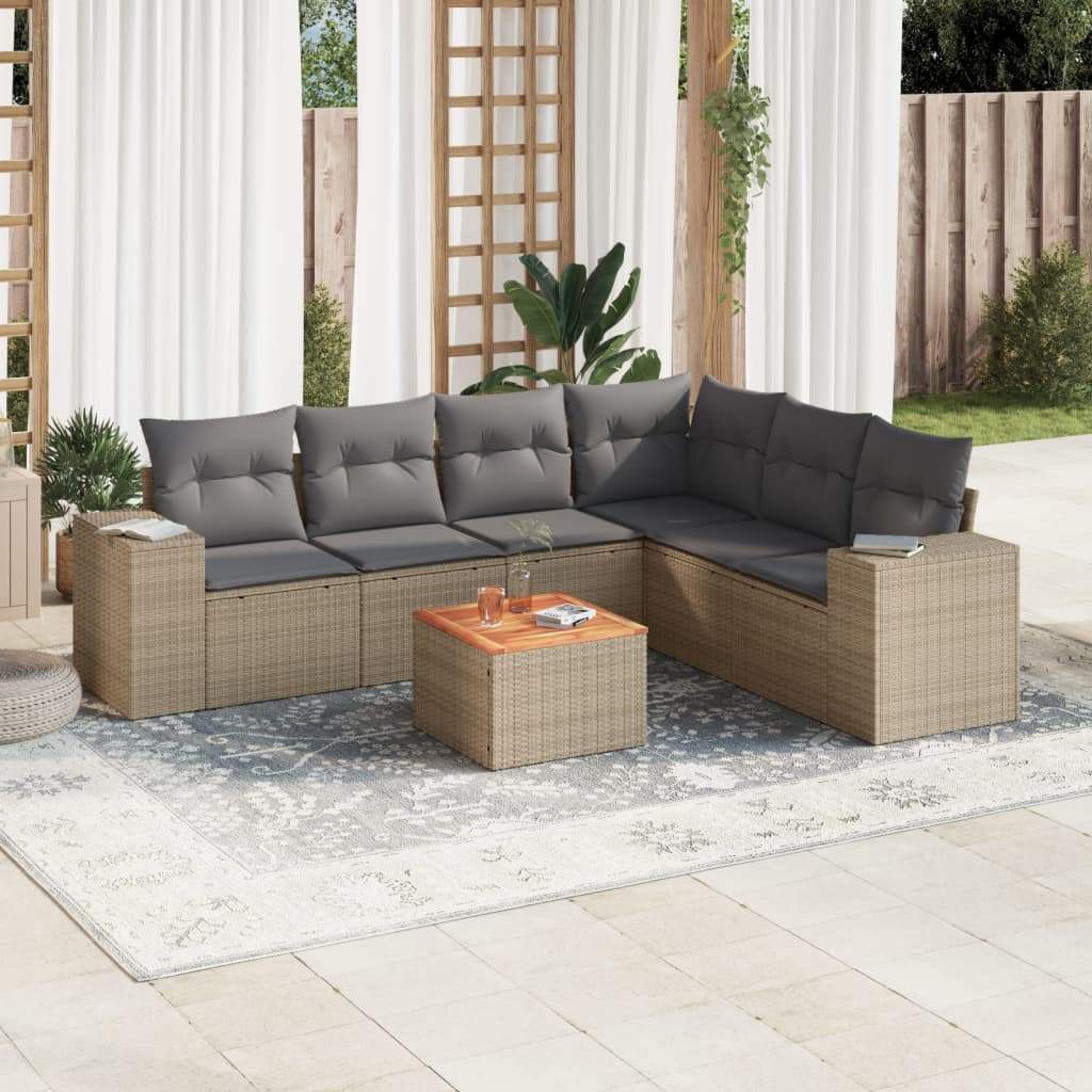 Set Divani da Giardino 7 pz con Cuscini Beige in Polyrattan - homemem39