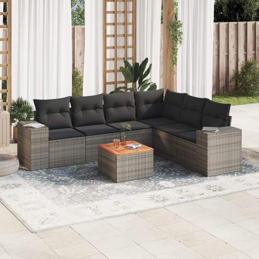Set Divani da Giardino 7 pz con Cuscini Grigio in Polyrattan - homemem39