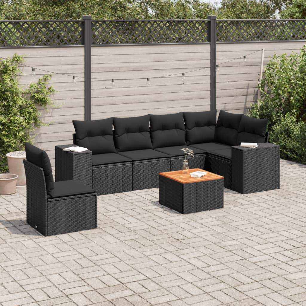 Set Divani da Giardino con Cuscini 7pz Nero Polyrattan - homemem39
