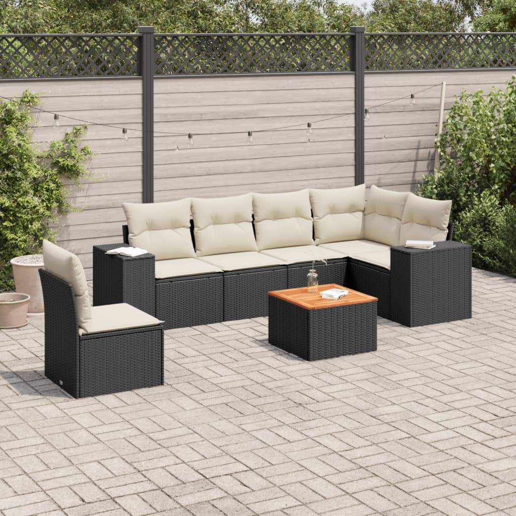 Set Divani da Giardino con Cuscini 7pz Nero Polyrattan - homemem39