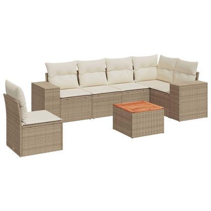 Set Divani da Giardino 7 pz con Cuscini Beige in Polyrattan - homemem39