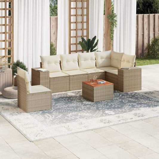 Set Divani da Giardino 7 pz con Cuscini Beige in Polyrattan - homemem39