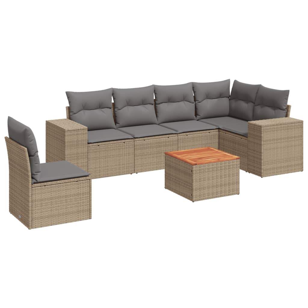 Set Divani da Giardino 7 pz con Cuscini Beige in Polyrattan - homemem39