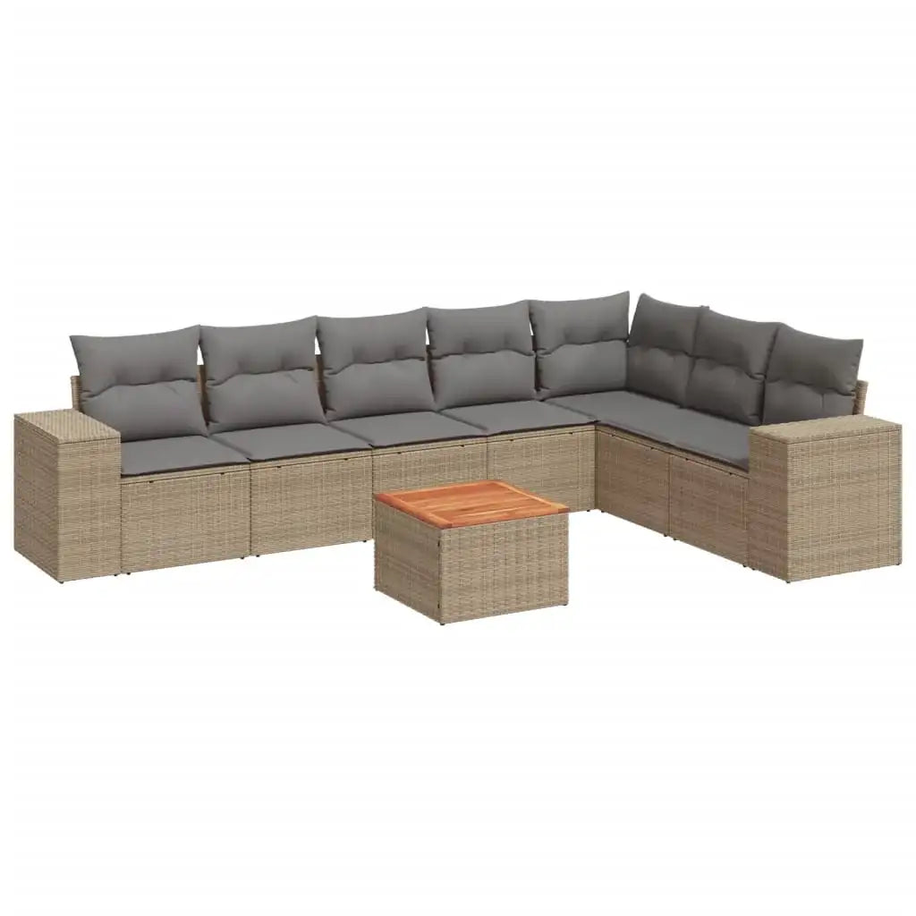 Set Divano da Giardino 8 pz con Cuscini Beige in Polyrattan - homemem39