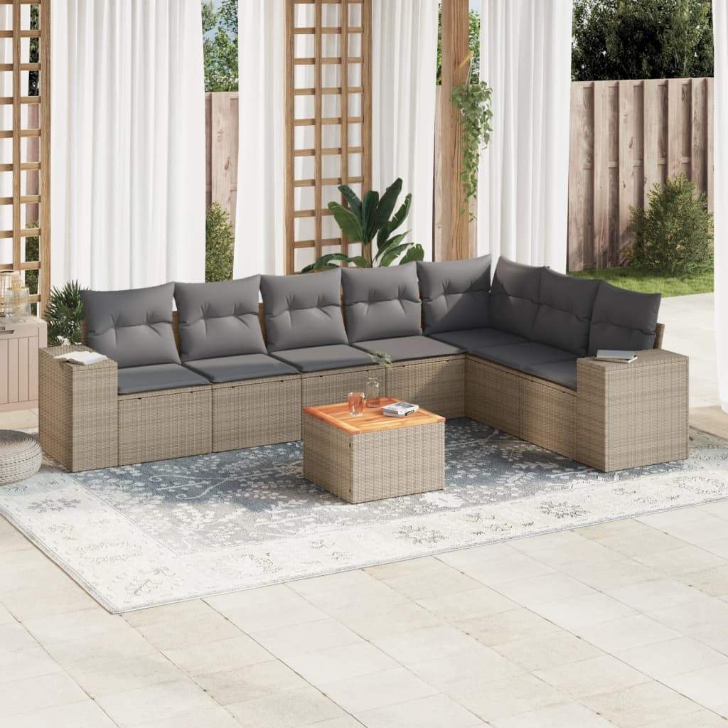 Set Divano da Giardino 8 pz con Cuscini Beige in Polyrattan - homemem39