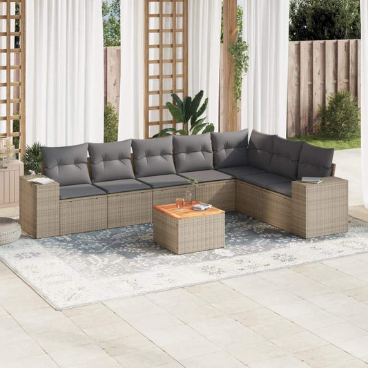 Set Divano da Giardino 8 pz con Cuscini Beige in Polyrattan - homemem39