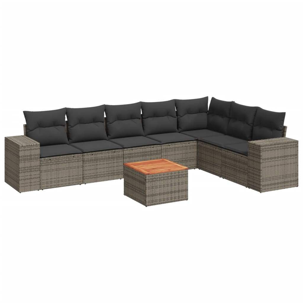 Set Divano da Giardino 8 pz con Cuscini Grigio in Polyrattan - homemem39