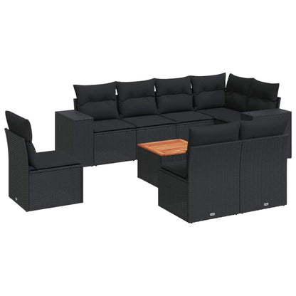 Set Divani da Giardino 9 pz con Cuscini Nero in Polyrattan - homemem39