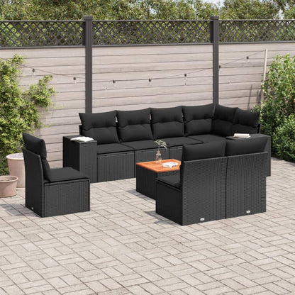Set Divani da Giardino 9 pz con Cuscini Nero in Polyrattan - homemem39