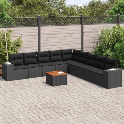 Set Divani da Giardino 10pz con Cuscini in Polyrattan Nero - homemem39