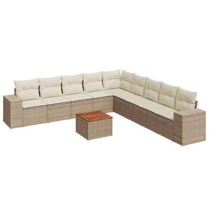 Set Divano da Giardino 10 pz con Cuscini Beige in Polyrattan - homemem39