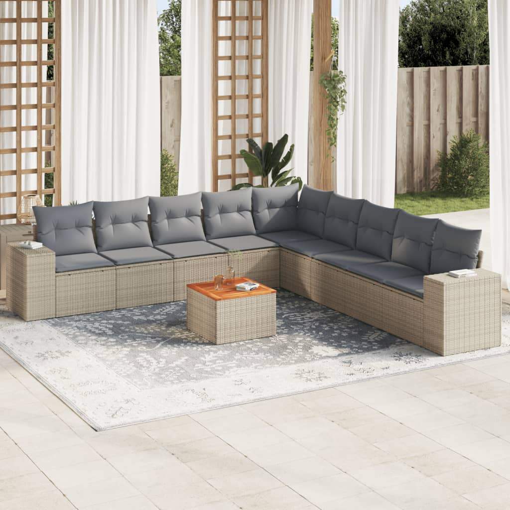 Set Divano da Giardino 10 pz con Cuscini Beige in Polyrattan - homemem39
