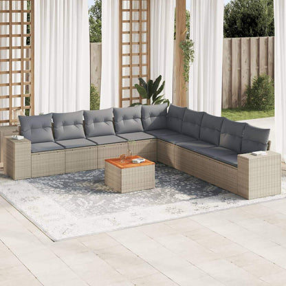 Set Divano da Giardino 10 pz con Cuscini Beige in Polyrattan - homemem39